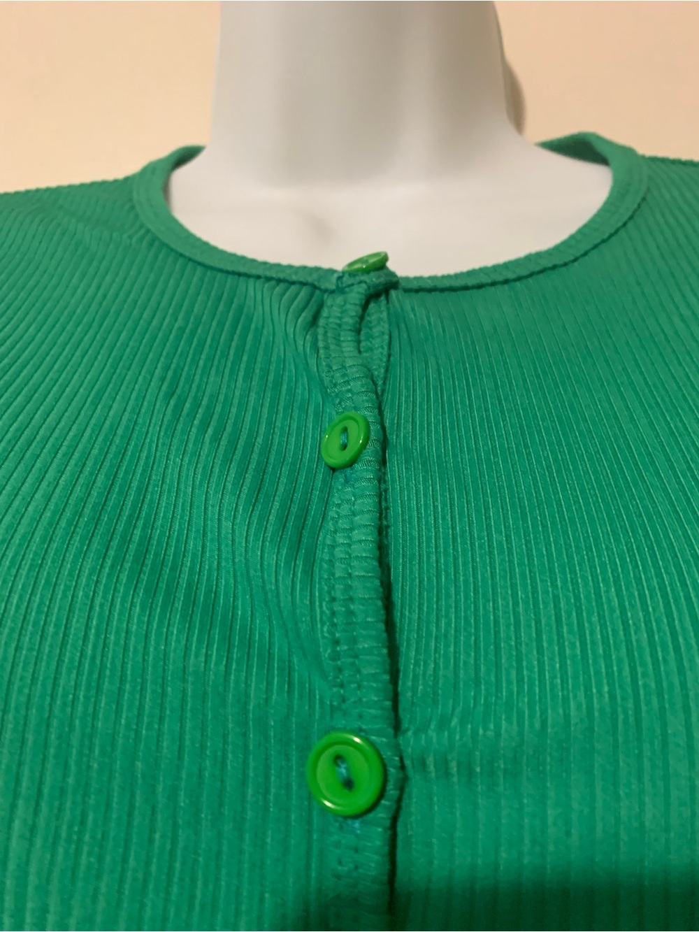 Green Button-Front Ribbed Mini Dress - Picture 3 of 6